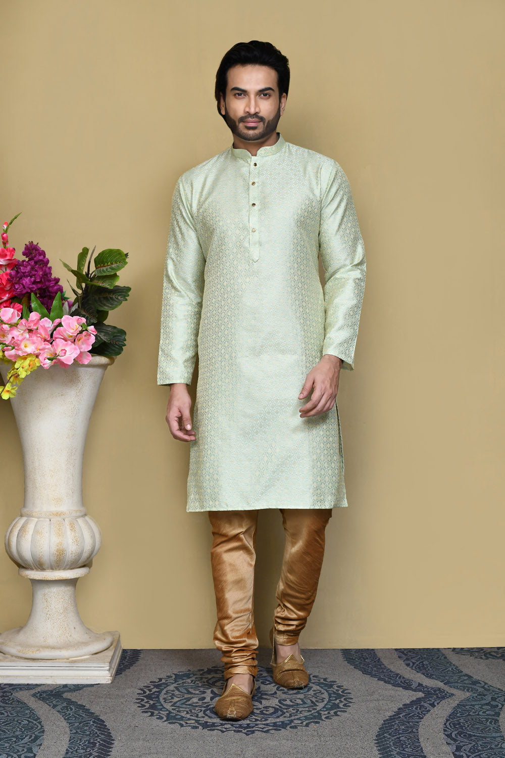 Pista Colour Art Silk Fabric Woven Kurta Pajama