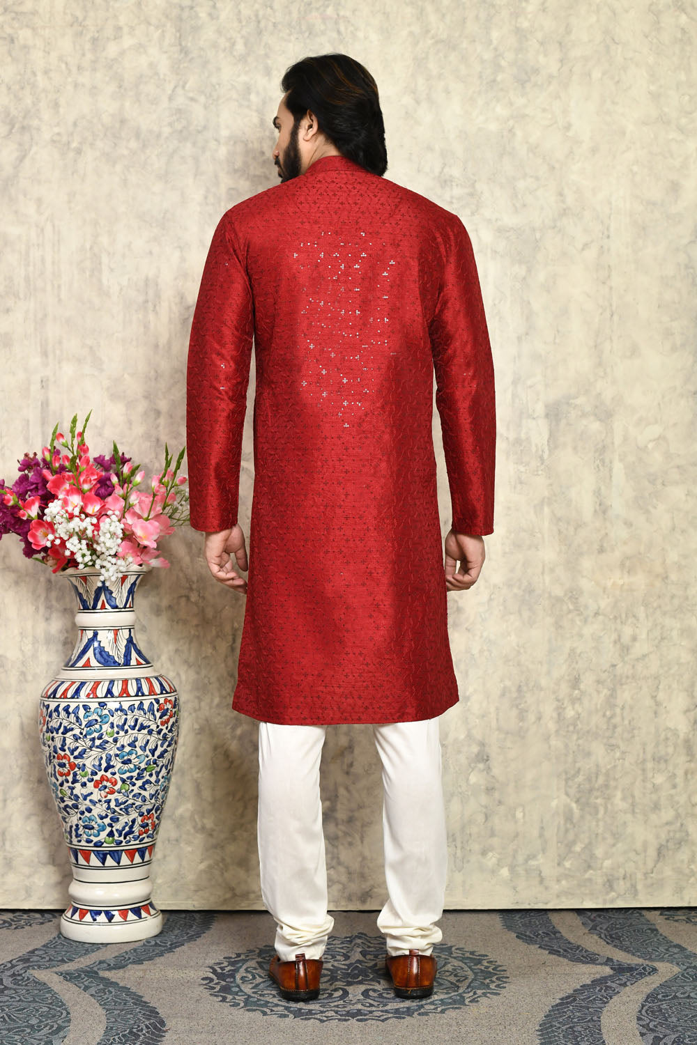 Maroon Colour Art Silk Fabric With Plain Style Kurta Pajama