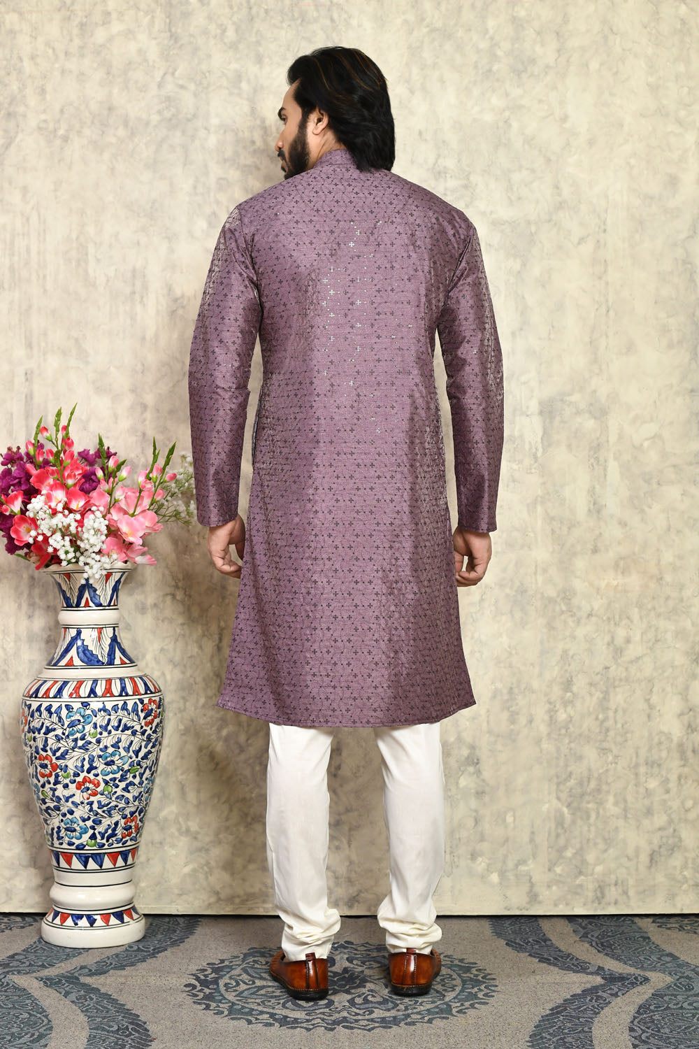 Purple Colour Art Silk Fabric With Plain Style Kurta Pajama