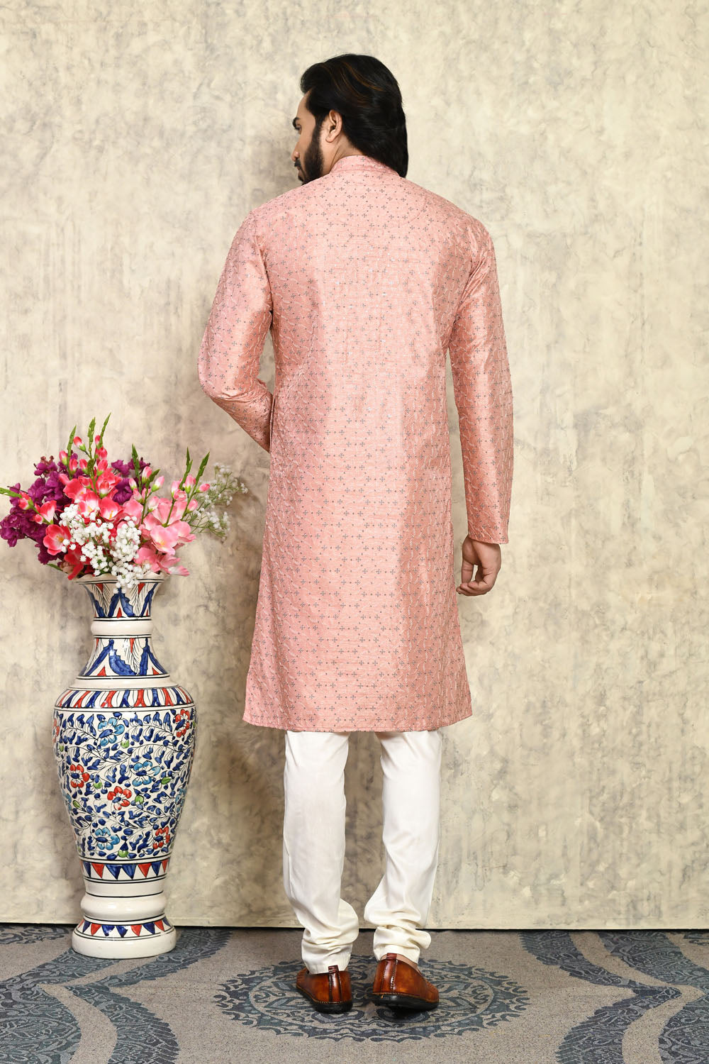 Rust Colour Art Silk Fabric With Plain Style Kurta Pajama