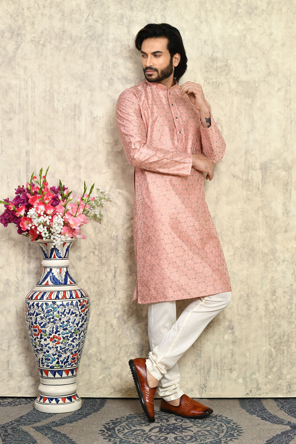 Rust Colour Art Silk Fabric With Plain Style Kurta Pajama