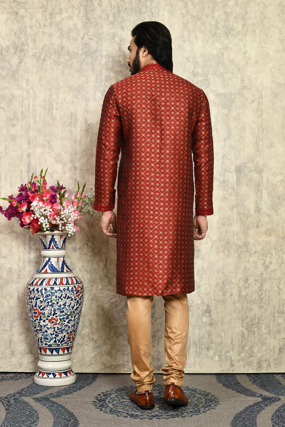 Maroon Colour Art Silk Fabric With Embroidered Kurta Pajama