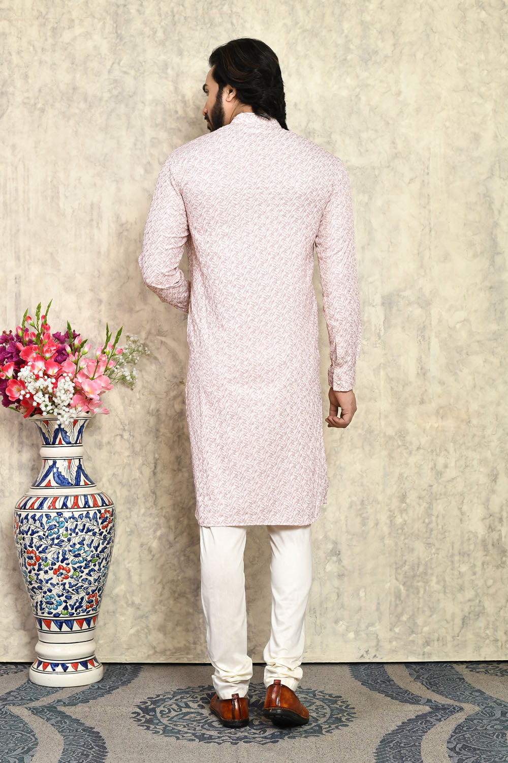 Rust Colour Cotton  Fabric With Plain Style Kurta Pajama