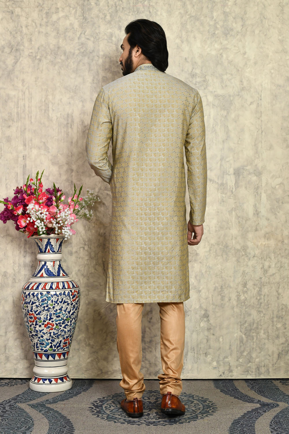 Grey Colour Art Silk Fabric With Embroidered Kurta Pajama