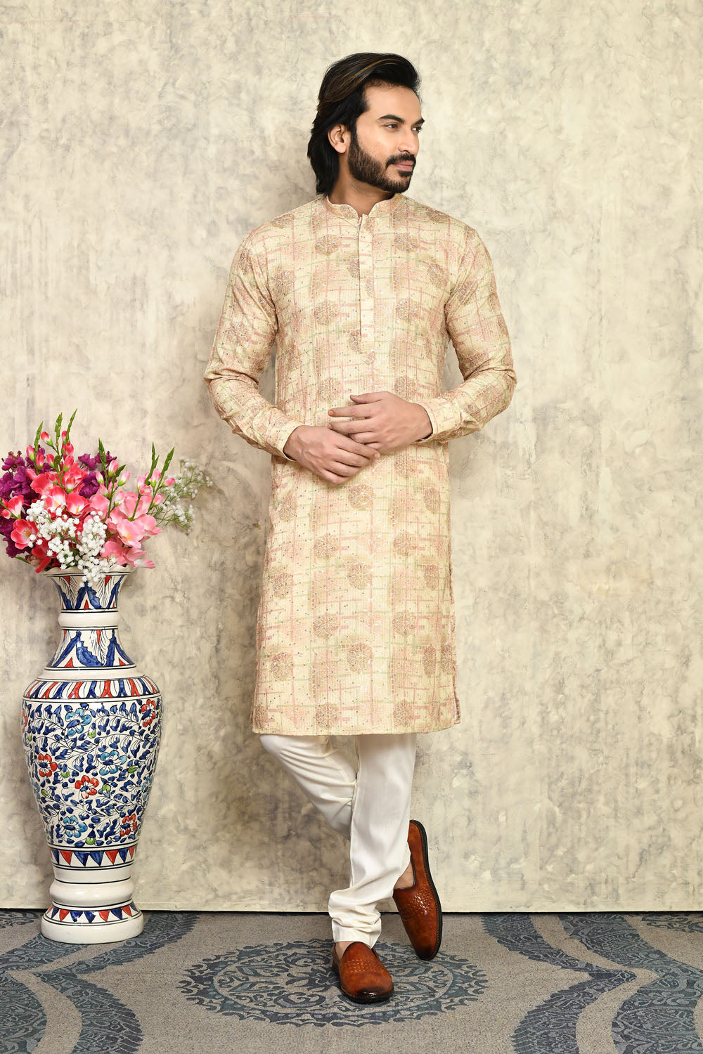 Mustard Colour Cotton  Fabric With Plain Style Kurta Pajama
