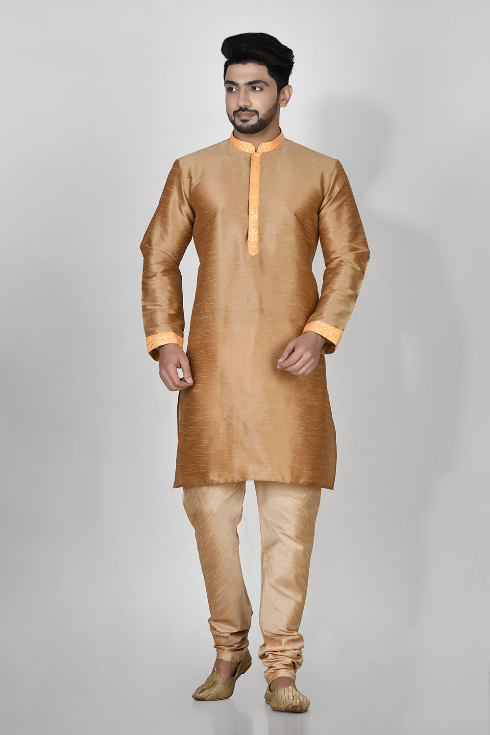 Orange Colour Jacquard Fabric Printed Kurta Pajama Jacket