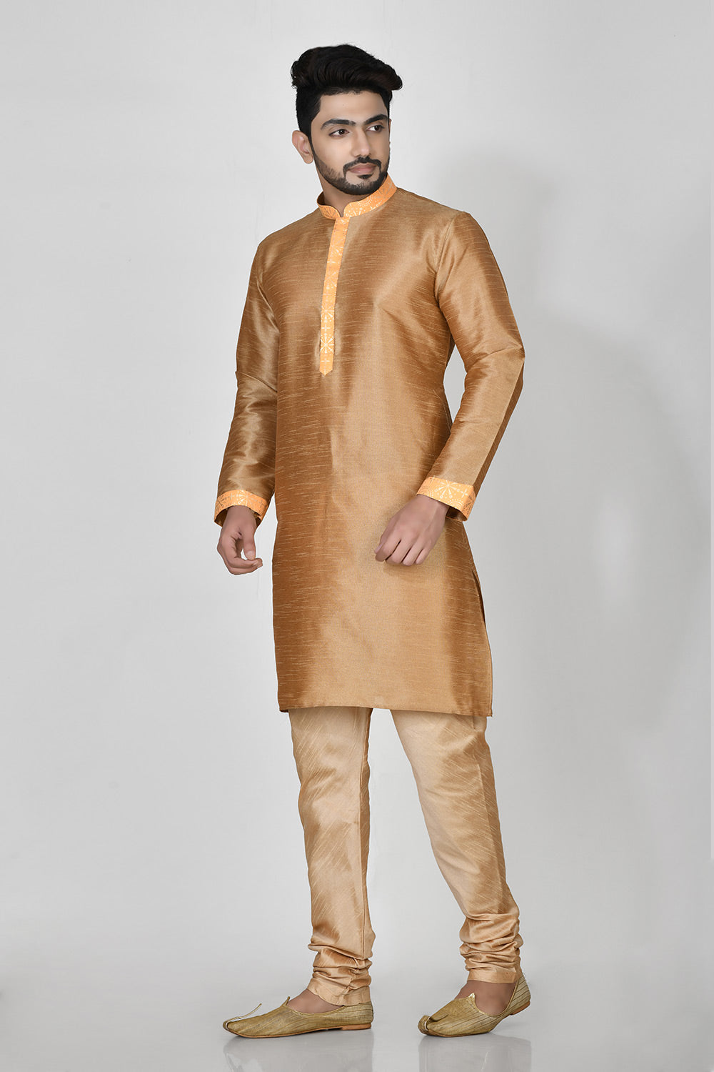 Orange Colour Jacquard Fabric Printed Kurta Pajama Jacket