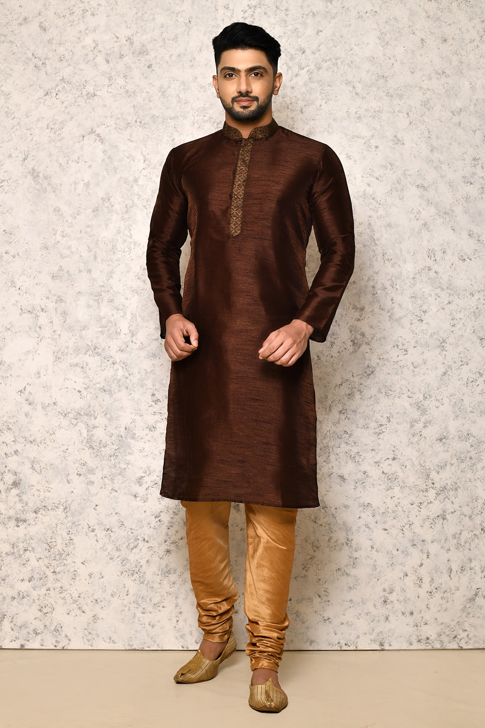 Rust Colour Jacquard Fabric With Pattern Work Jacket Set