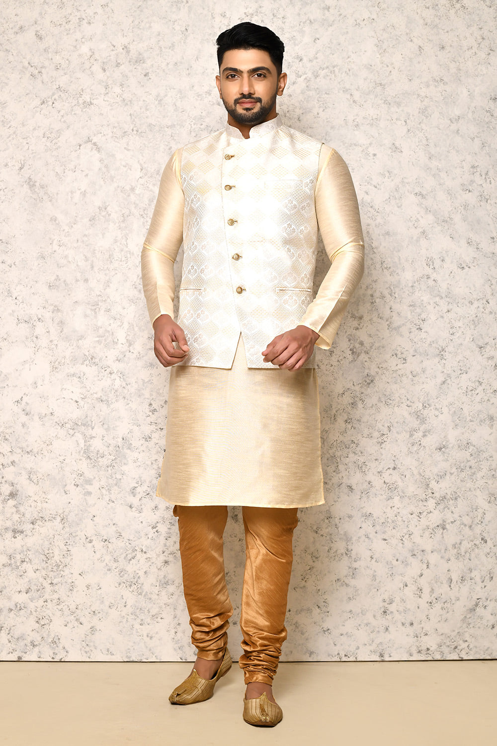 White Colour Jacquard Fabric With Pattern Work Jacket Set