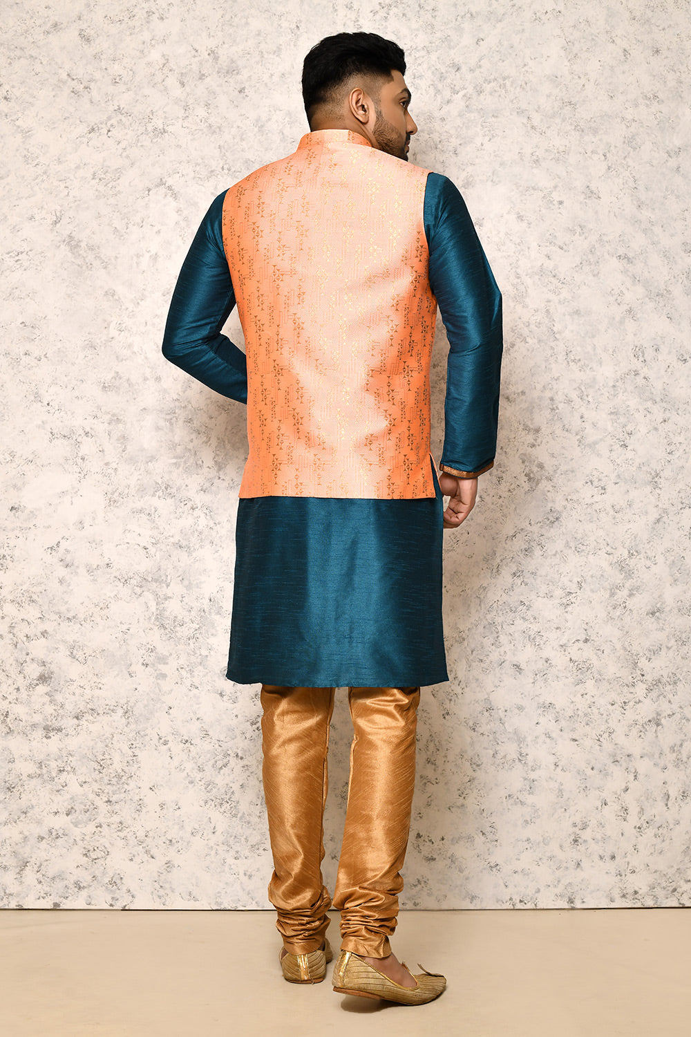 Rust Colour Jacquard Fabric With Pattern Work Jacket Set