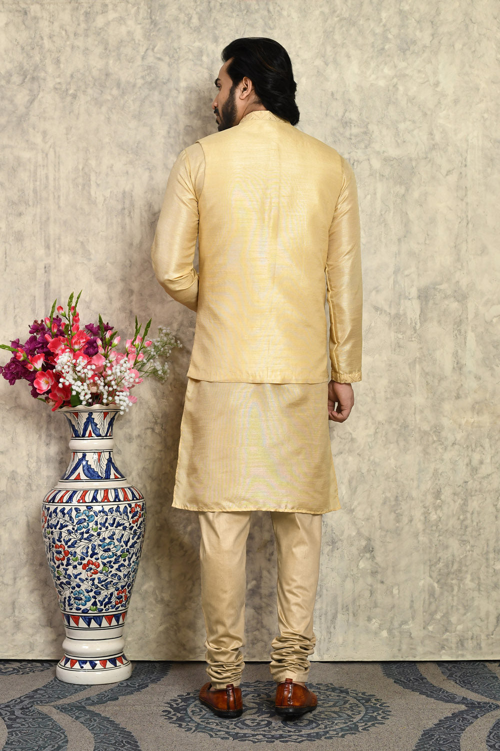 Beige Colour Art Silk Fabric With Embroidered Jacket Set