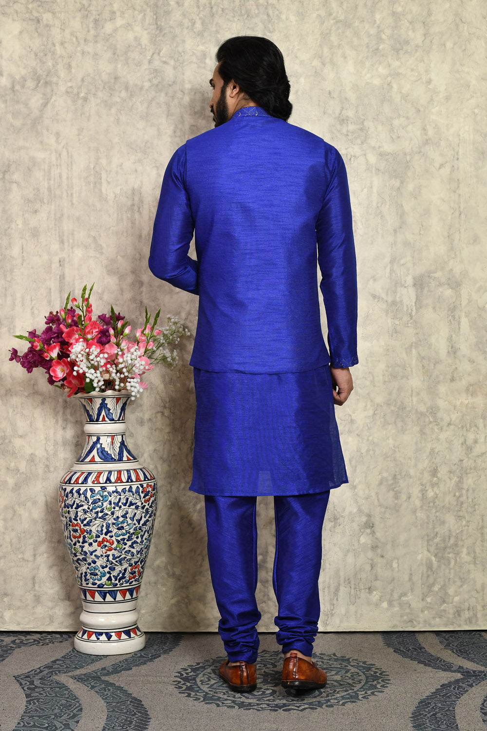 Royal Blue Colour Art Silk Fabric With Embroidered Jacket Set