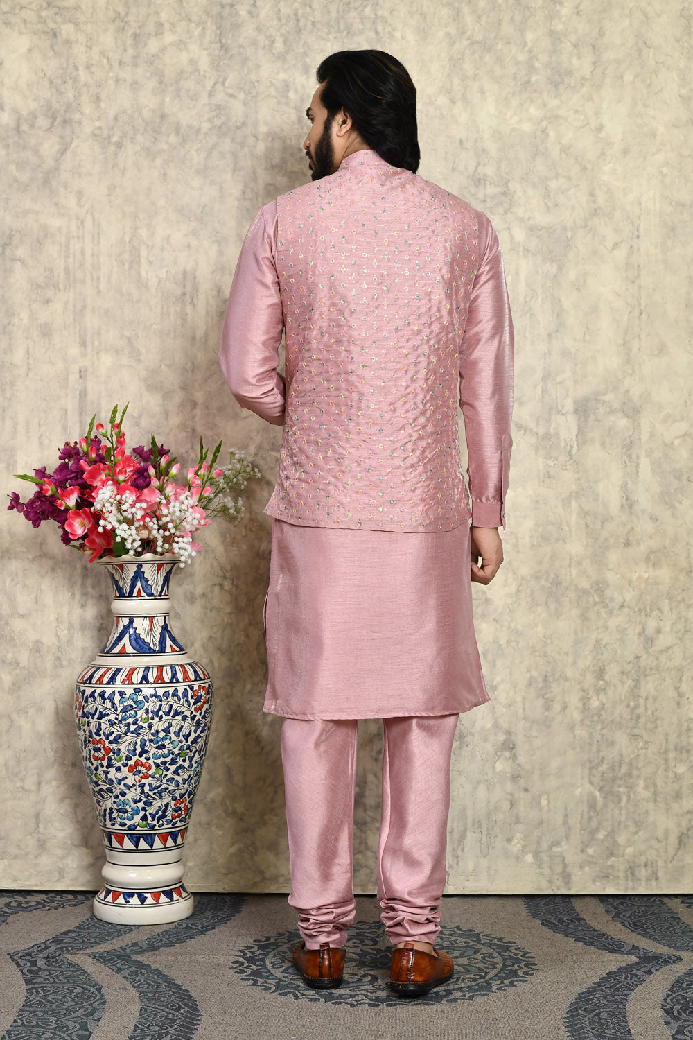 Pink Colour Art Silk Fabric With Embroidered Jacket Set