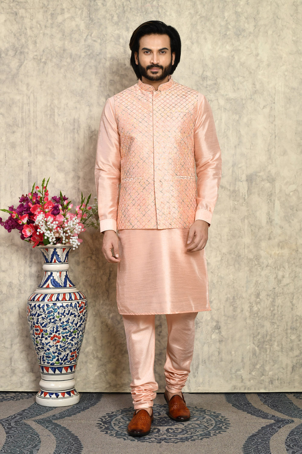 Pink Colour Art Silk Fabric With Embroidered Jacket Set