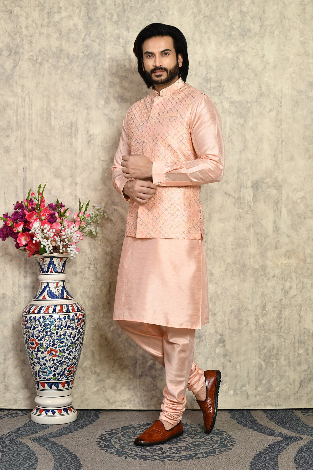 Pink Colour Art Silk Fabric With Embroidered Jacket Set