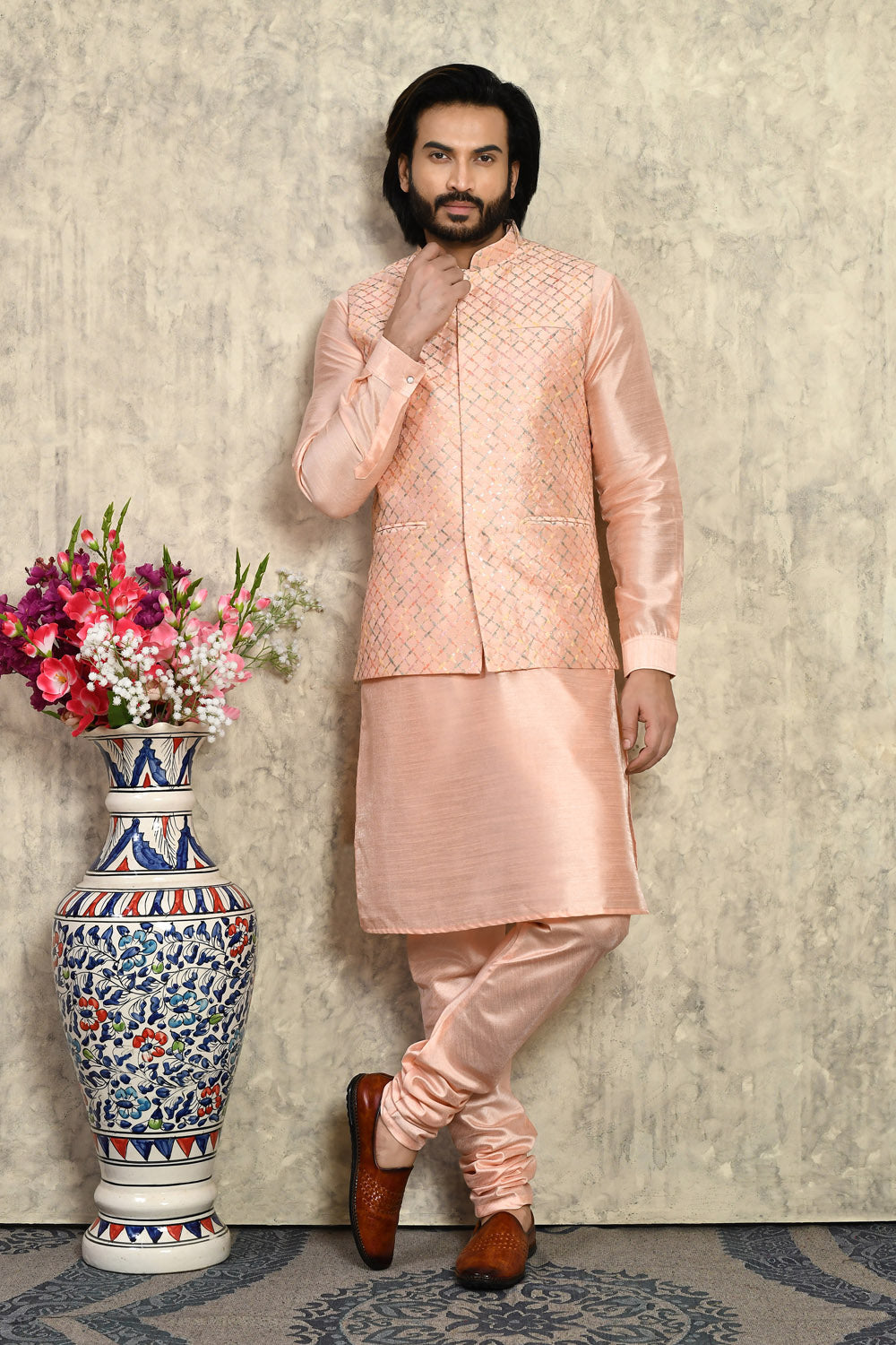 Pink Colour Art Silk Fabric With Embroidered Jacket Set