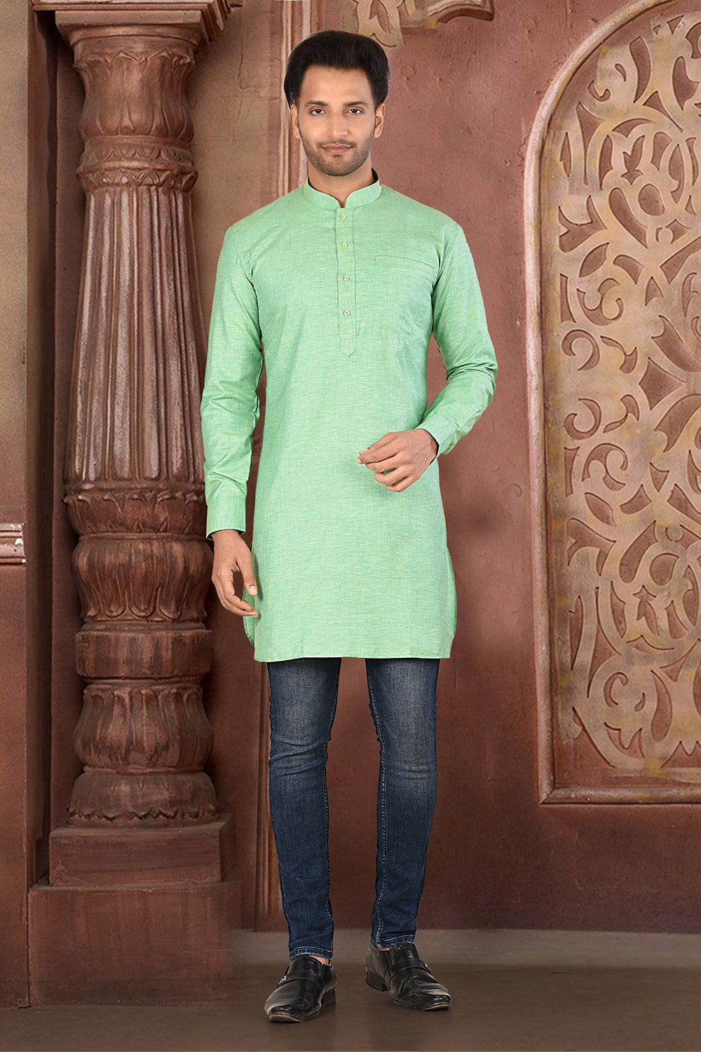 Pastel Colour COTTON LINEN Fabric Patern Short Kurta