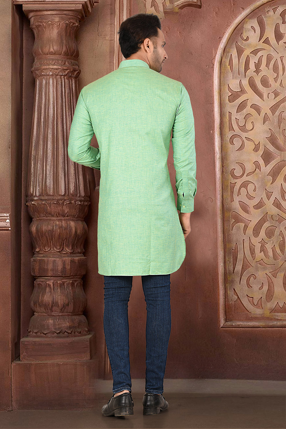 Pastel Colour COTTON LINEN Fabric Patern Short Kurta