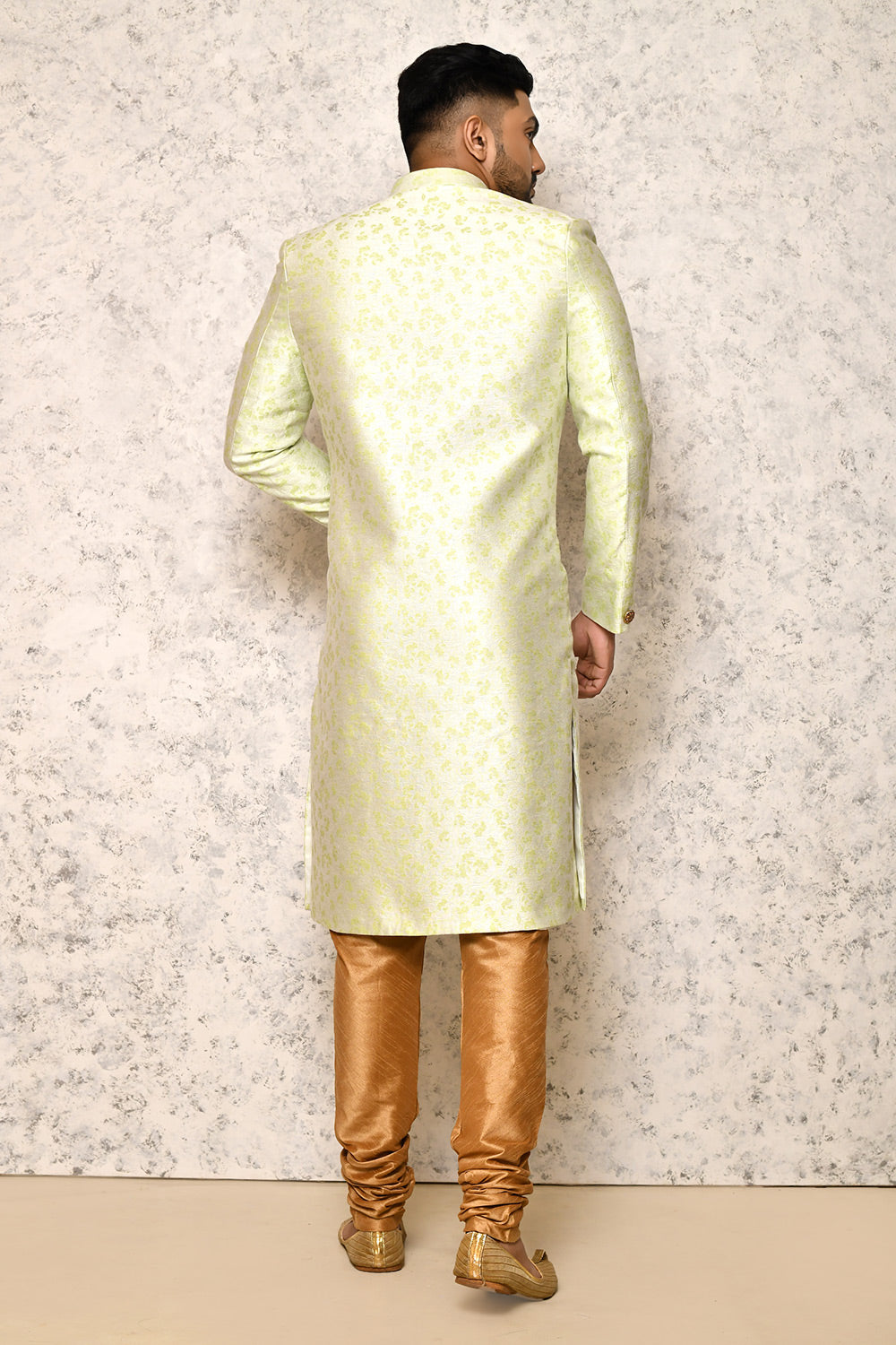 Pastel Colour Jacquard Fabric With Pattern Work Indowestern