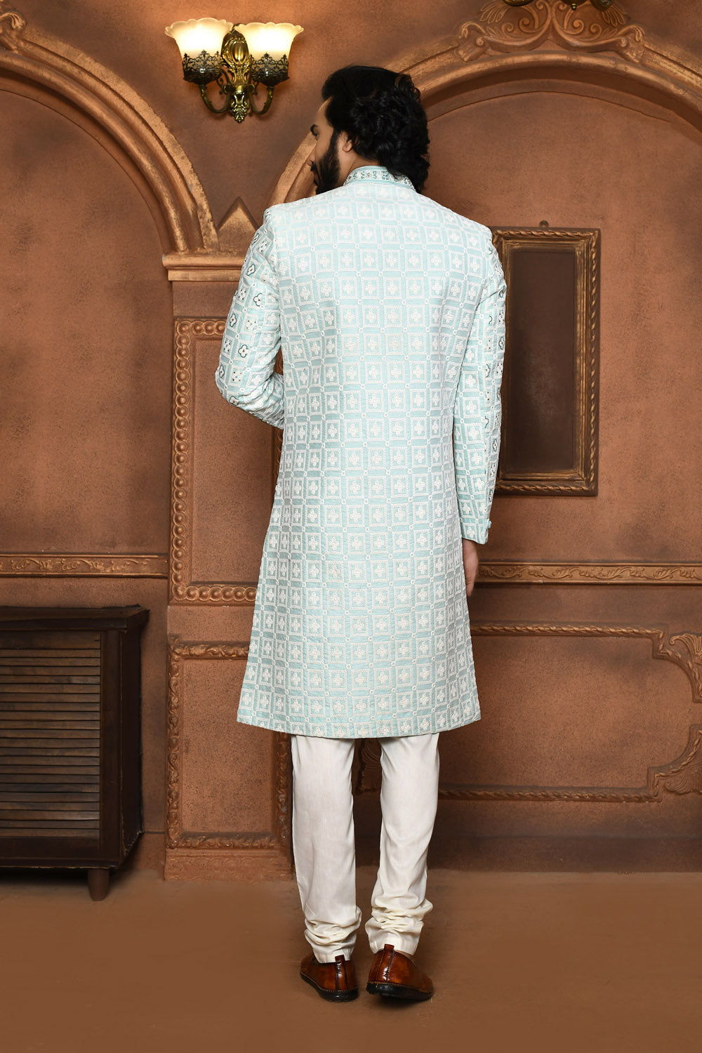 Firoza Colour Art Silk Fabric With Embroidered Sherwani